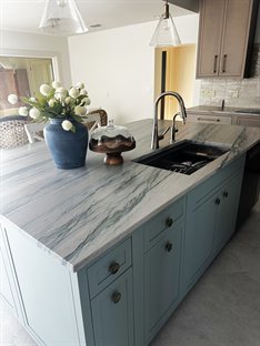 quartzite kitchen island with blue cabinets melbourne fl