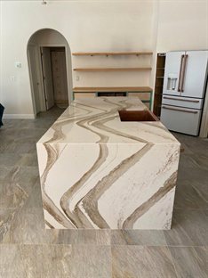 cream veined waterfall kitchen island countertop melbourne fl