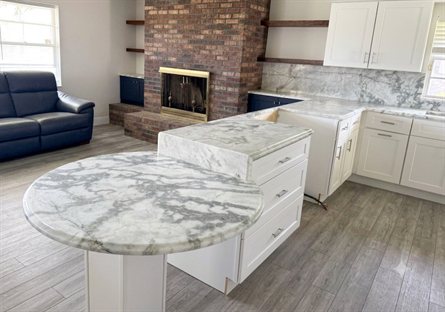 white quartzite kitchen countertops and round table melbourne fl