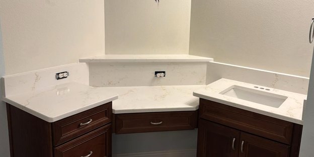 quartz corner vanity countertop with dark cabinets melbourne fl